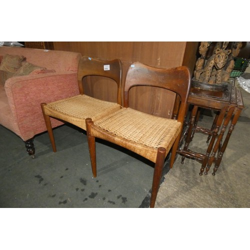 2982 - A pair of 1970s vintage rush seat dining chairs