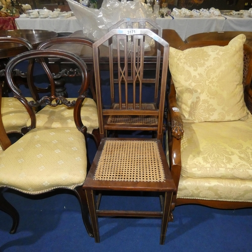 3171 - A pair of Edwardian inlaid mahogany cane seat bedroom chairs