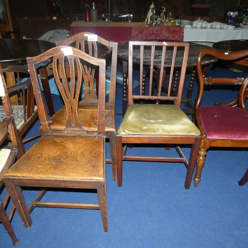 3174 - A pair of wooden seat hall chairs and an upholstered seat dining chair