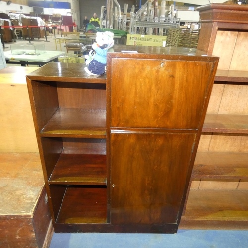 3096 - A vintage dark wood Bureau cabinet with a fall front and open shelves, approx 76 cm wide