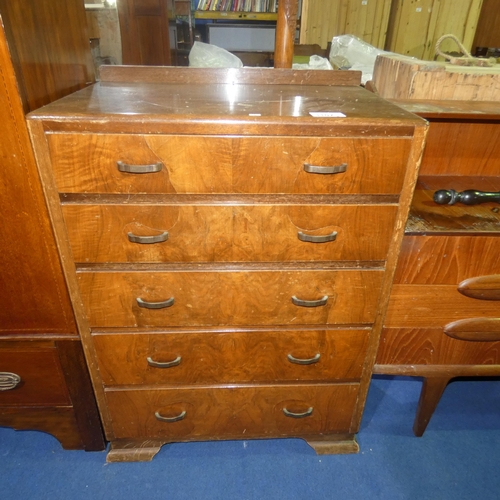 3107 - A 1950s vintage walnut bedroom chest of 5 drawers approximately 74 cm wide