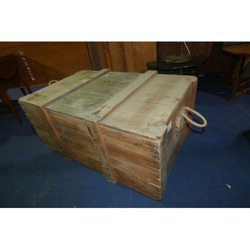 3143 - A large vintage wooden packing crate with side handles