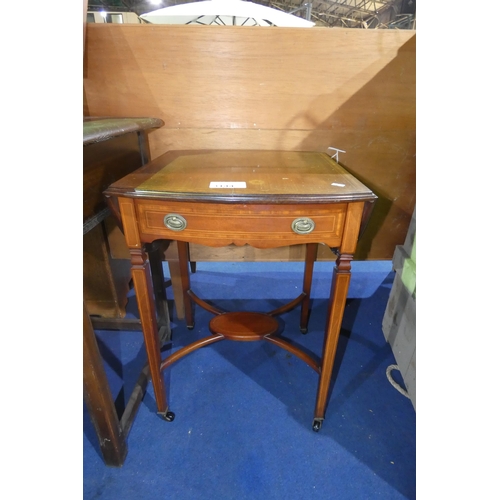 3144 - An Edwardian inlaid mahogany oval topped drop leaf table with a small drawer and oval shelf