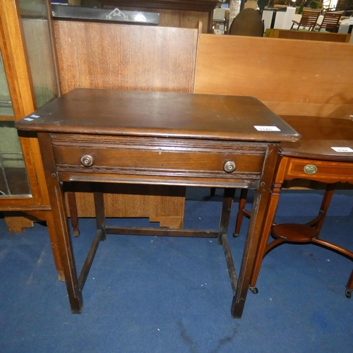 3145 - A vintage dark wood rectangular topped side table small drawer, approx 77 cm wide