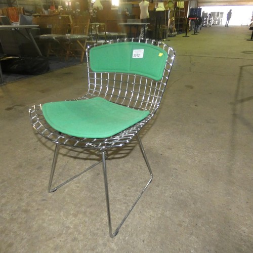 3012 - A vintage metal wire side chair with green seat / back swabs by Harry Bertoia for Knoll