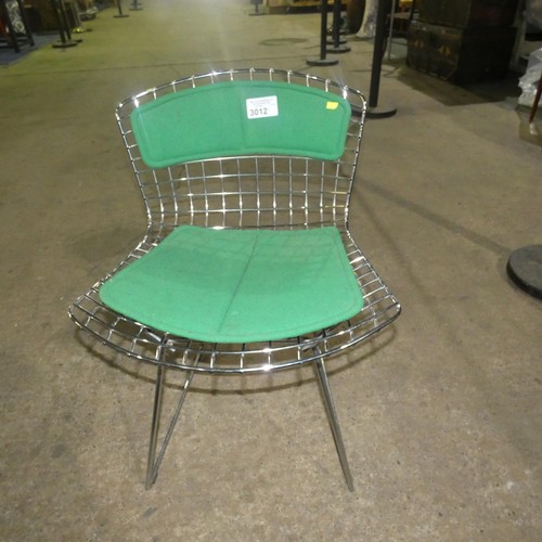 3012 - A vintage metal wire side chair with green seat / back swabs by Harry Bertoia for Knoll