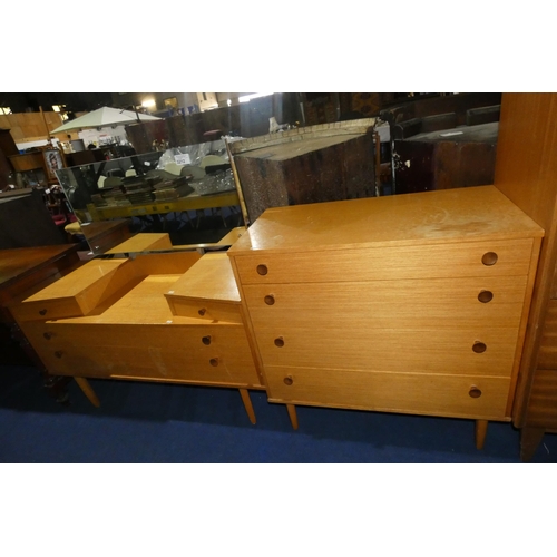 3212 - A 1980s vintage light wood dressing table with a swing mirror and 4 drawers and a matching bedroom c... 