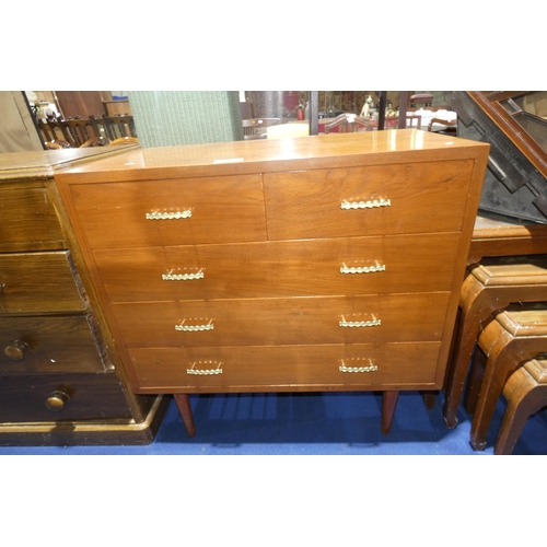 3219 - A 1970s vintage teak bedroom chest of 2 short and 3 long drawers, approximately 92 cm wide. No make ... 