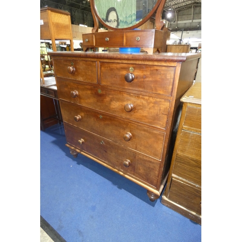 3221 - A 19th century mahogany chest of two short and 3 long drawers with turned knobs, approximately 114 c... 