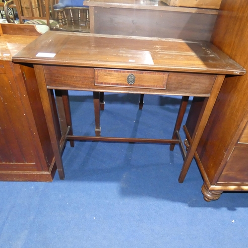 3223 - An Edwardian mahogany rectangular topped side table with a small drawer, approximately 88 cm wide