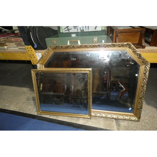 3258 - A gilt framed overmantle mirror and a rectangular gilt framed wall mirror