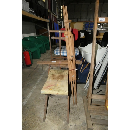 3267 - A vintage adjustable artists easel and an adjustable artists stool easel