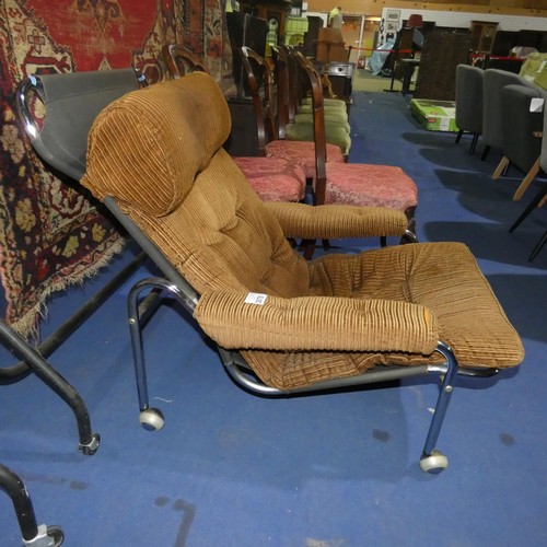 3078 - A 1960s vintage chromium tubular framed easy armchair with brown corduroy upholstery. No make visibl... 