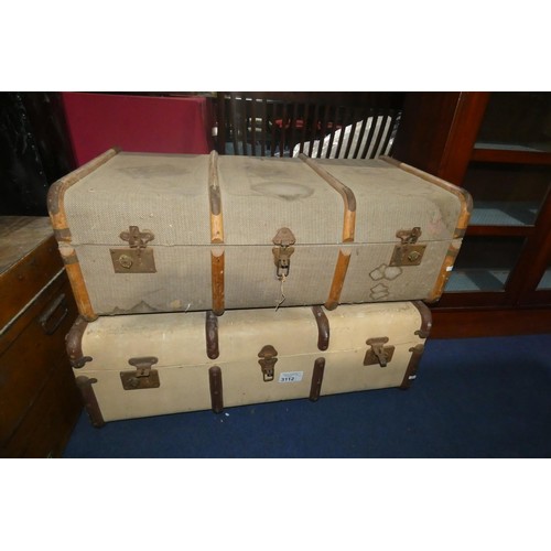 3112 - 2 vintage wooden bound cabin trunks