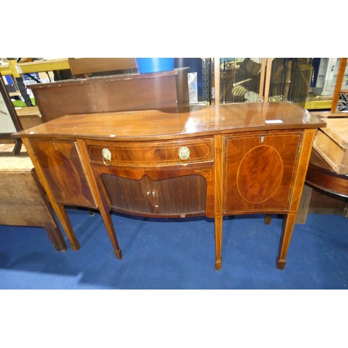 3195 - An Edwardian inlaid mahogany Serpentine front sideboard with two panel doors, one drawer and two tam... 