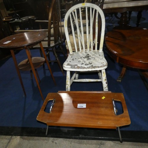 3166 - A vintage white painted heavy duty rail back hardwood chair with a wooden seat marked with a militar... 