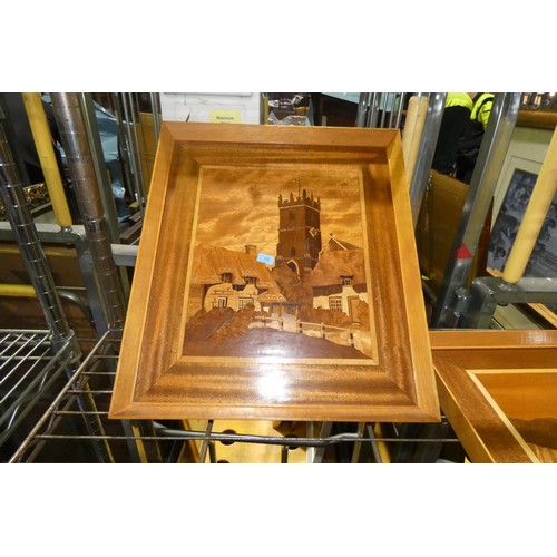 2955 - 5 parquetry and marquetry wooden pictures