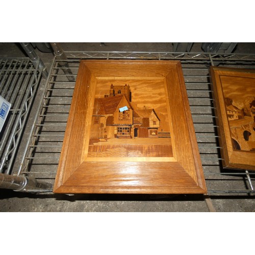 2955 - 5 parquetry and marquetry wooden pictures