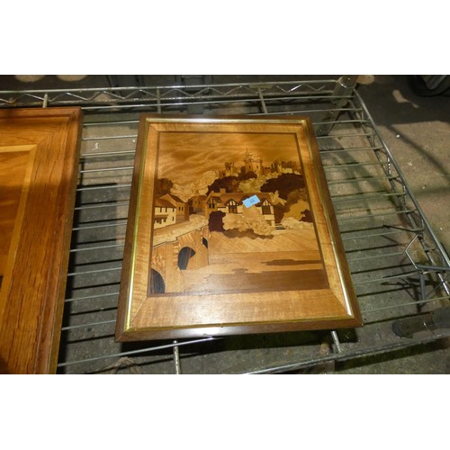 2955 - 5 parquetry and marquetry wooden pictures