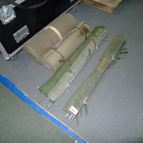 2149 - 2 ex-British army cot type camping beds and 2 x roll type sleeping mats