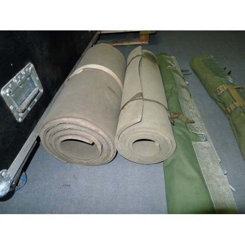 2149 - 2 ex-British army cot type camping beds and 2 x roll type sleeping mats