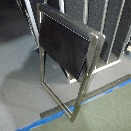 2186 - A steel and black leather folding stool