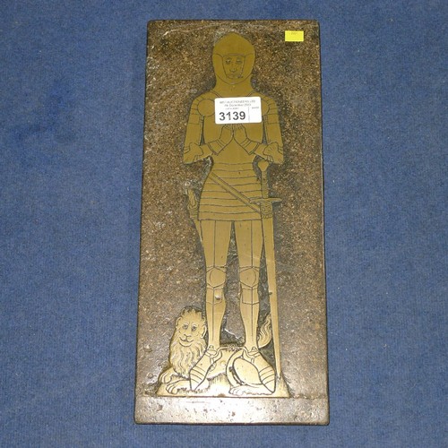 3139 - A pair of vintage brass rubbing plaques of a knight and his lady each approx 25cm w x 56cm high