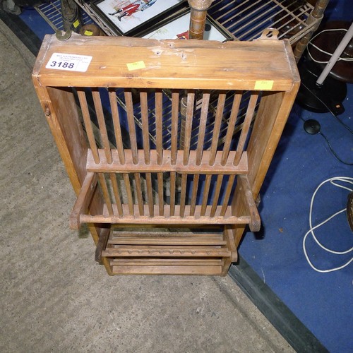 3188 - A vintage pine wall hanging plate rack approx 41cm w x 86cm high