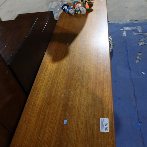 3070 - A 1970s vintage teak sideboard with 3 top drawers and 4 cupboards under, approximately 152cm wide. N... 