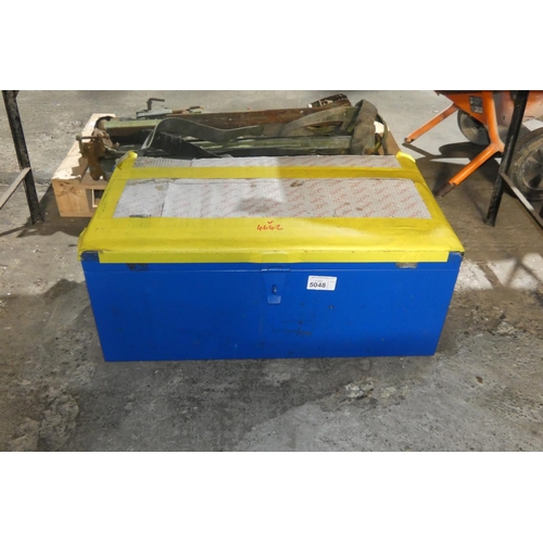 5048 - A Bott blue metal tool / storage box with a lift lid, a handle on each end and a hasp / staple fitte... 