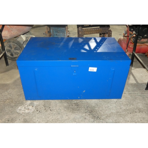 5049 - A Bott blue metal tool / storage box with a lift lid, a handle on each end and a hasp / staple fitte... 