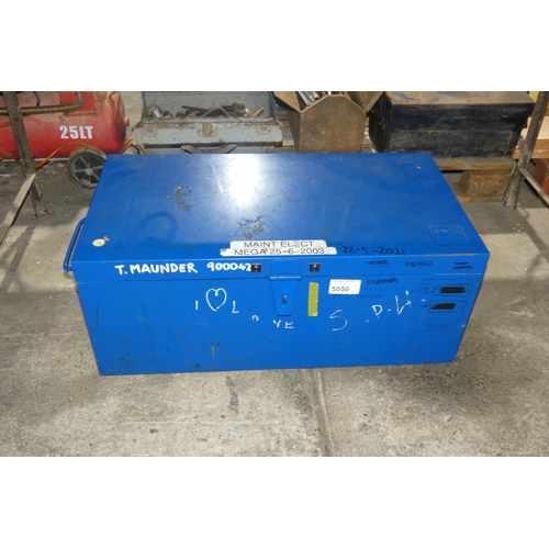 5050 - A Bott blue metal tool / storage box with a lift lid, a handle on each end and a hasp / staple fitte... 