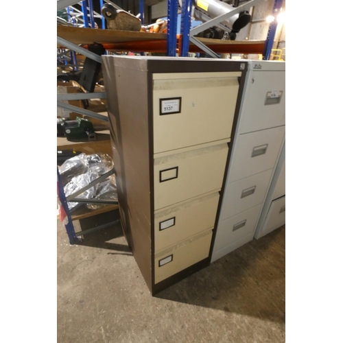 5137 - 1 x brown metal four drawer filing cabinet