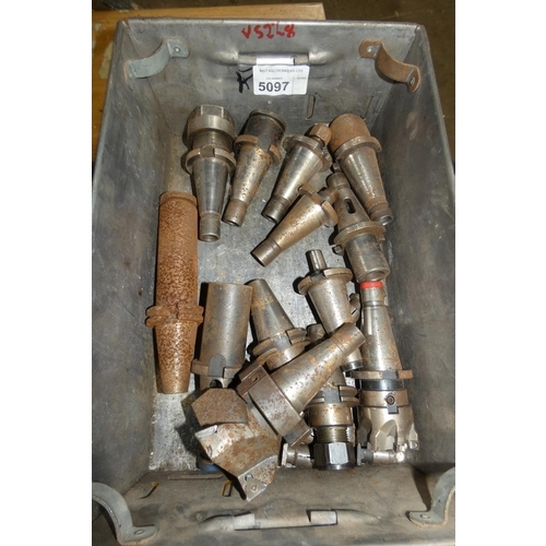 5097 - 1 metal Tote Pan tray containing a quantity of various milling holders / cutters