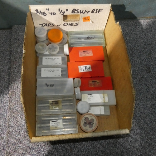 5197 - 1 box containing a quantity of various BSW and BSF taps and dies