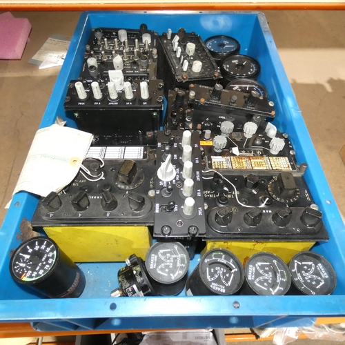 5238 - 1 box containing a quantity of ex-MOD aircraft gauges / instruments  including Brakes PSI and temper... 