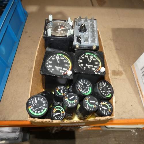 5239 - 1 box containing a quantity of ex-MOD aircraft gauges / instruments including NH Percent and Torque