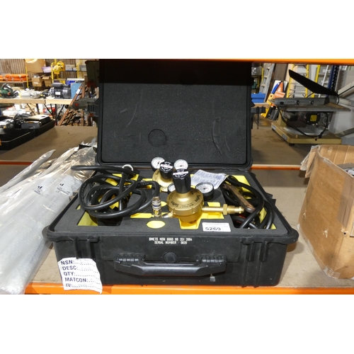 5269 - 1 black Peli case containing 2 x ex-MOD BOC Saffire multi stage Helium He-10 gauges and 2 hose assem... 