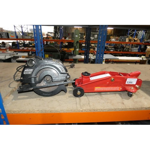 5366 - 1 Evolution circular saw 240v and 1 trolley jack (no handle)