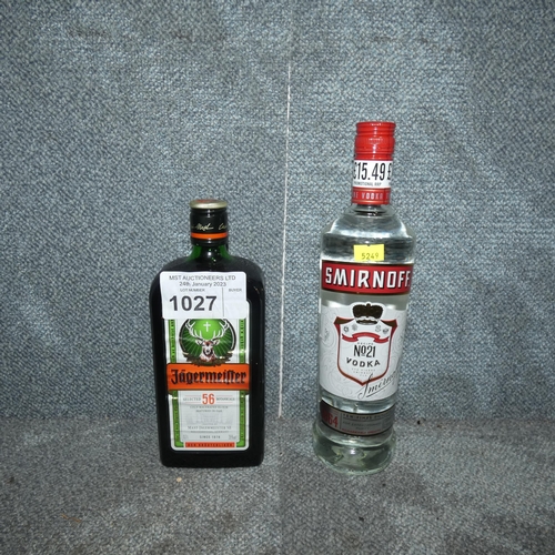 1027 - A bottle of Smirnoff vodka and a bottle of Jagermeister