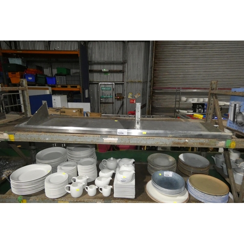 1056 - A commercial stainless steel catering type wall shelf approx 143cm