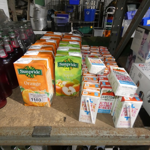 1103 - A quantity of various orange, apple and mango, and summer berries juice cartons