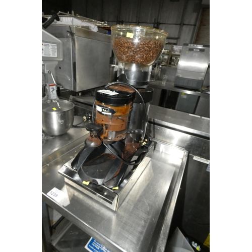 A commercial stainless steel coffee grinder by Iberital with knock out box 240v trade. Tested Wor