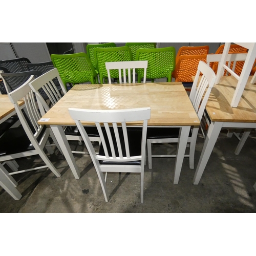 1262 - A rectangular wooden cafe type table with 4 wooden black upholstered chairs approx 110x71cm