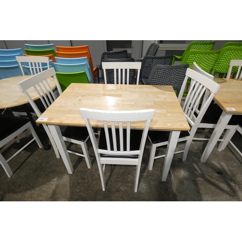 1263 - A rectangular wooden cafe type table with 4 wooden black upholstered chairs approx 110x71cm