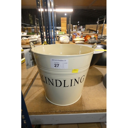 27 - 1 metal kindling bucket approx 26cm high x 21cm diameter