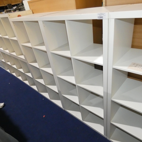 2 x white cube storage shelf units with 8 cube sections, total approx