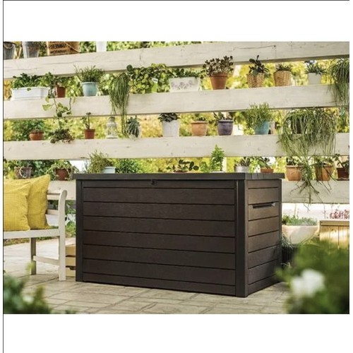 An Ontario XXL 870L garden resin storage box RRP £239. Boxed and