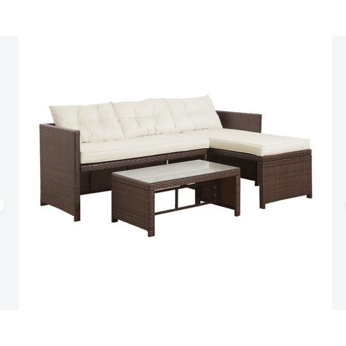 224 - A Peak Top 3-piece synthetic rattan sectional conversation set with cushions in brown / white RRP £4... 