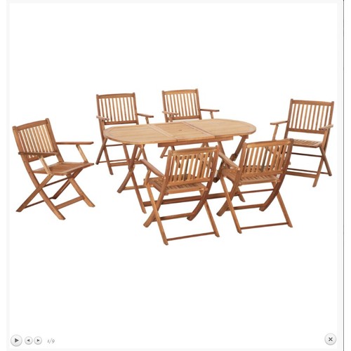 228 - An Outsuny 7 piece wooden garden dining set with folding dining table and armchairs RRP £429. Suppli... 